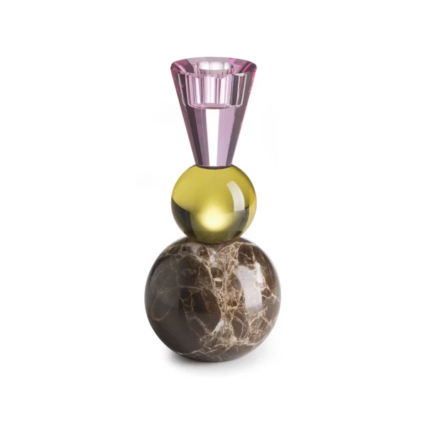 IVV Candeliere "Mar-Ball" in vetro bicolore giallo/viola con base in marmo scuro