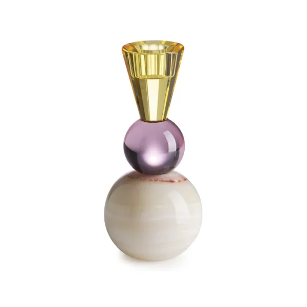 IVV Candeliere "Mar-Ball" in vetro bicolore viola/giallo con base in marmo chiaro