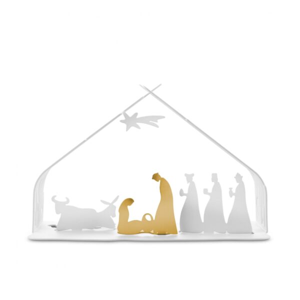 ALESSI Presepe "Bark Crib" in acciaio bianco e acciaio dorato