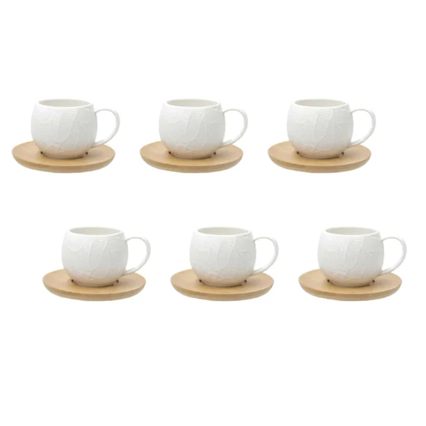 LA PORCELLANA BIANCA Set 6 tazzine da caffè con piattino decoro "foglie" collezione Intavola
