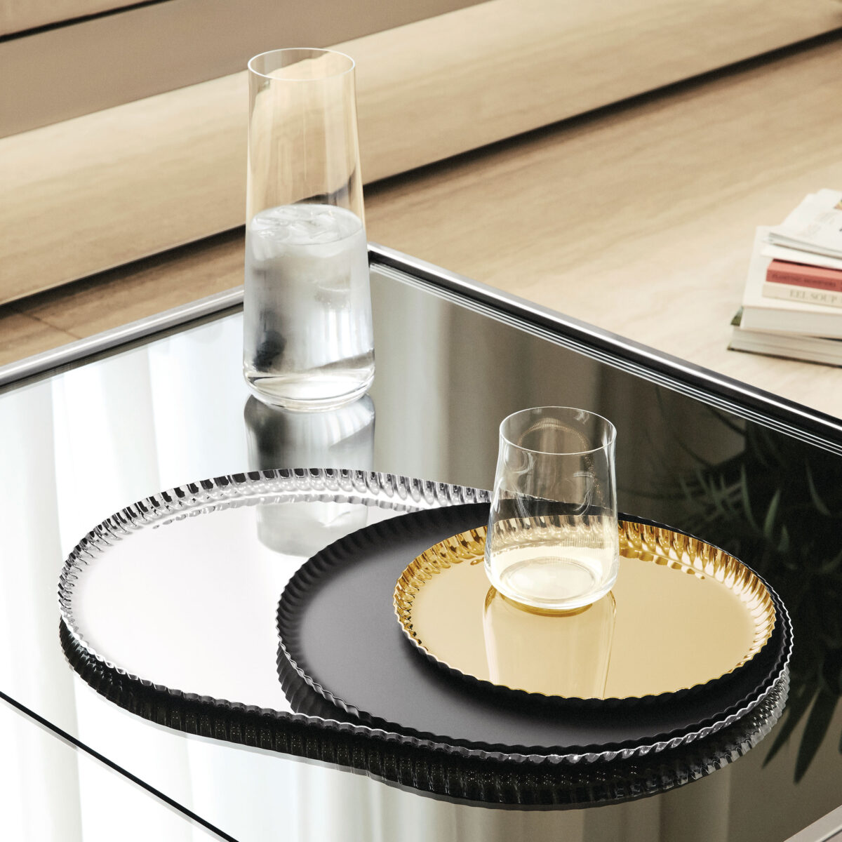 ALESSI Vassoio rotondo ø 23  "Pleats" acciaio PVD oro - immagine 3