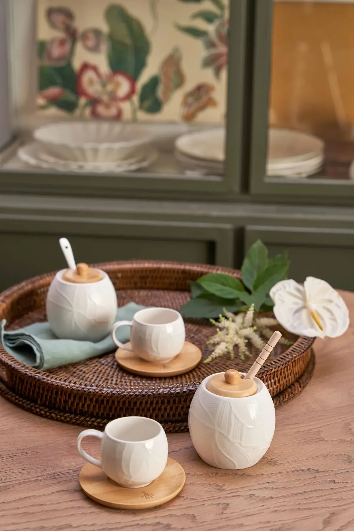 LA PORCELLANA BIANCA Mieliera decoro "foglie" collezione Intavola - immagine 2