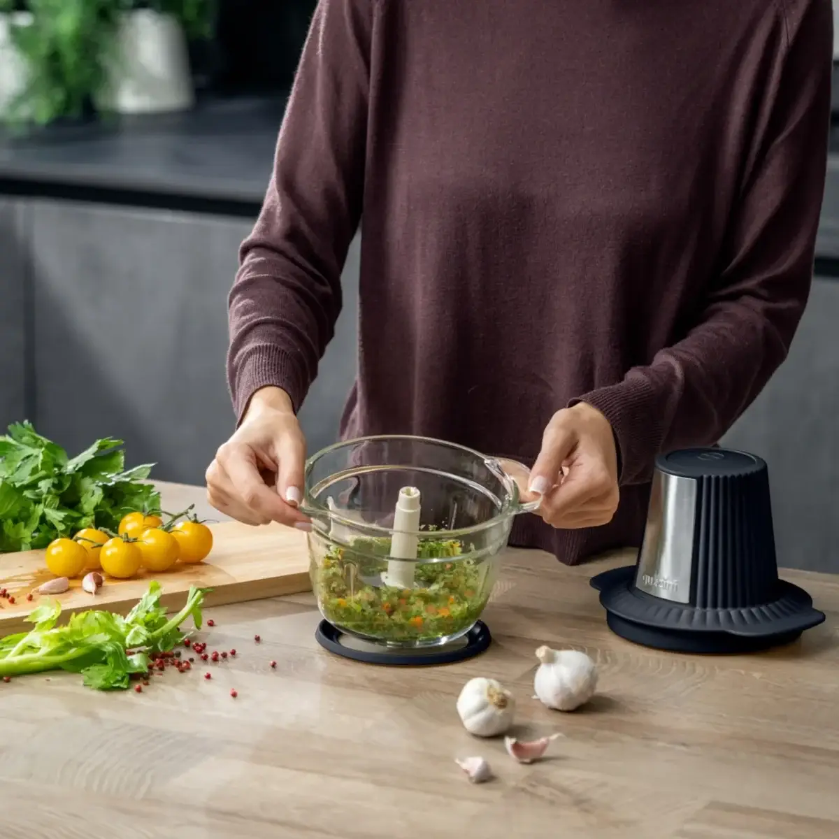 Guzzini Tritatutto elettrico collezione Sous Chef colore Coal grey - immagine 5