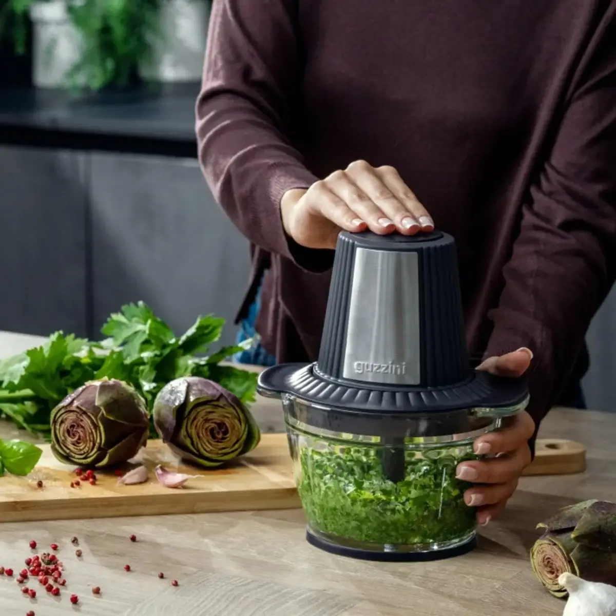 Guzzini Tritatutto elettrico collezione Sous Chef colore Coal grey - immagine 6